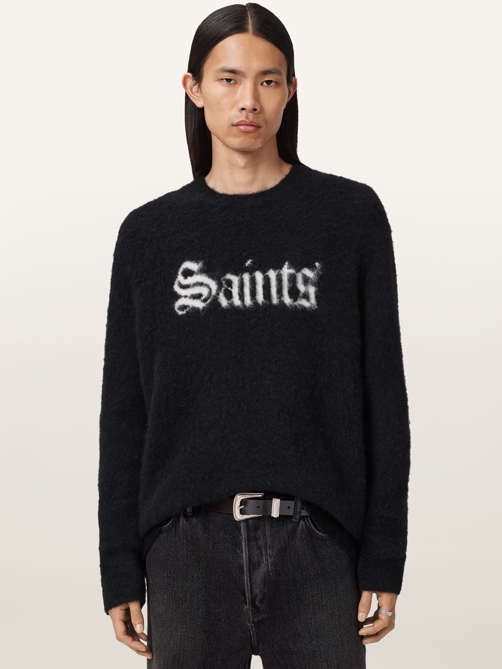 All Saints Mens Black Saints & Sinner Wool Alpaca Blend Long Sleeve Sweater S